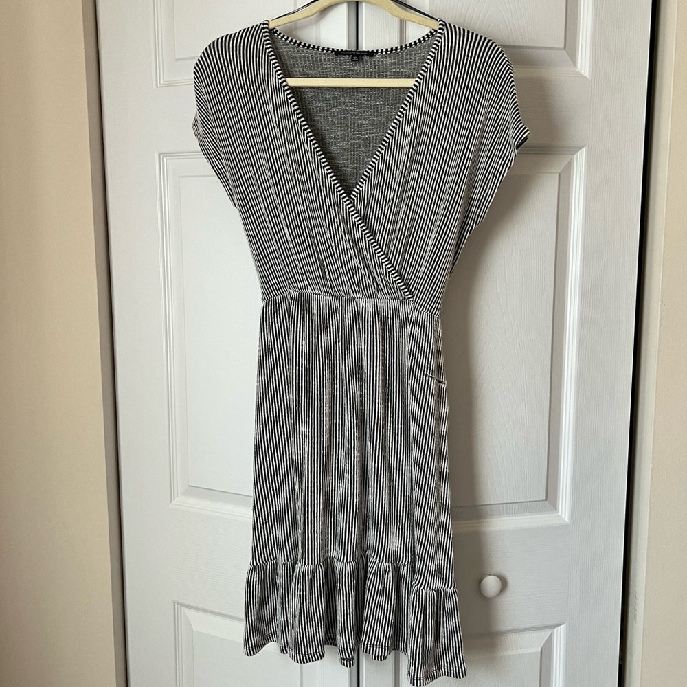 Striped V-Neck A-Line Dress